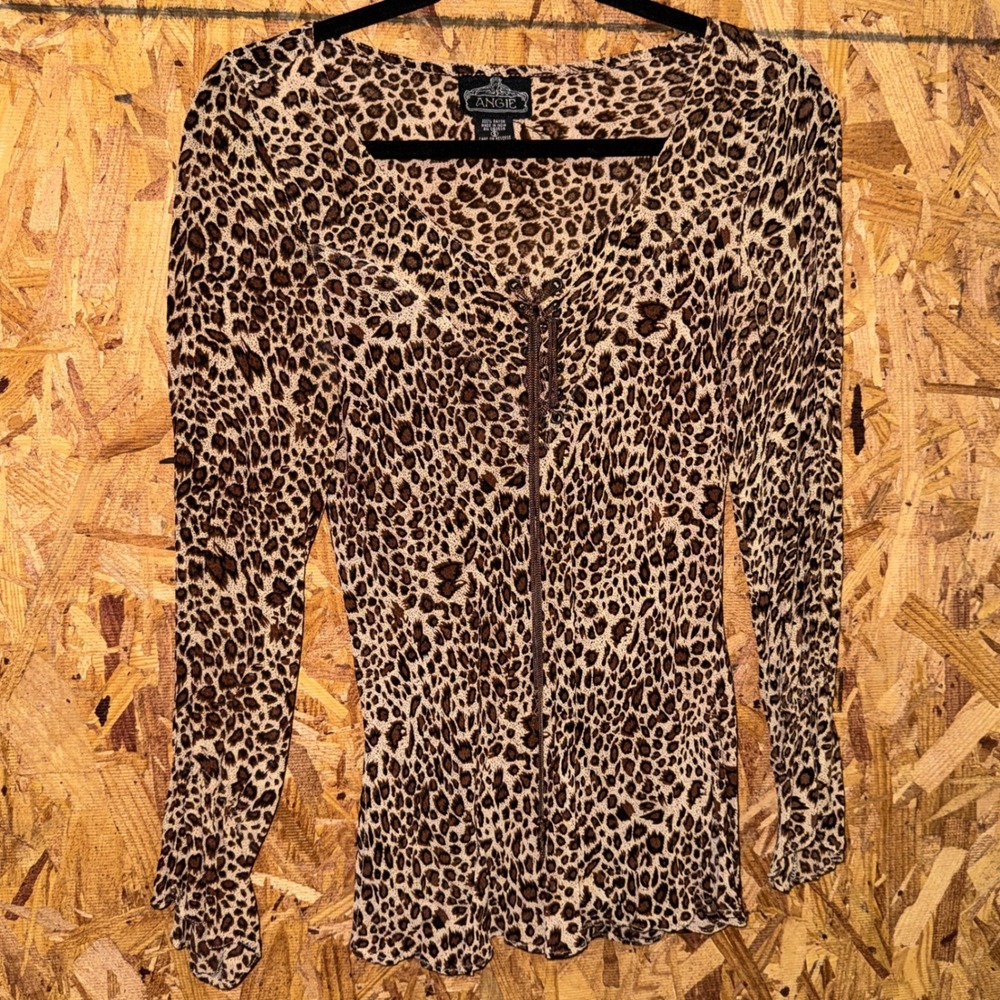 Angie Brown Leopard Animal Print Top Lace Up Blouse Edgy Y2K Going Out Party S